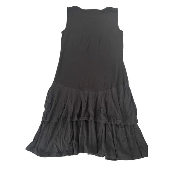 DKNY Black Tiered Ruffled Drop Waist Sleeveless Midi Dress Women's Size Medium - Picture 1 of 5